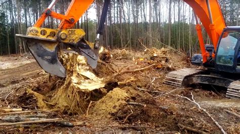 photo of skid steer excavator removed a downed tree rootball|skid steer for stump removal.